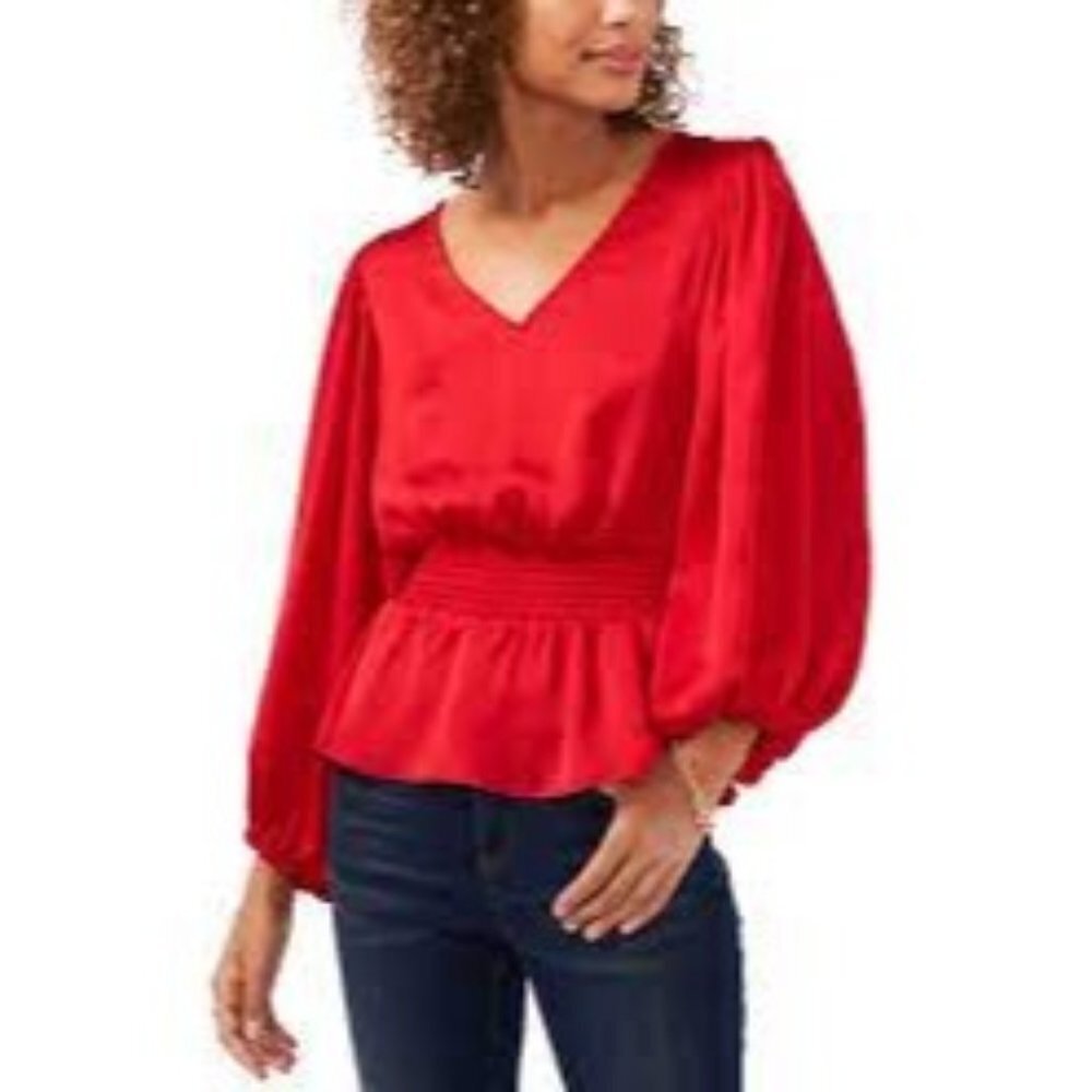 VINCE CAMUTO‎ balloon sleeve red blouse MD NWT